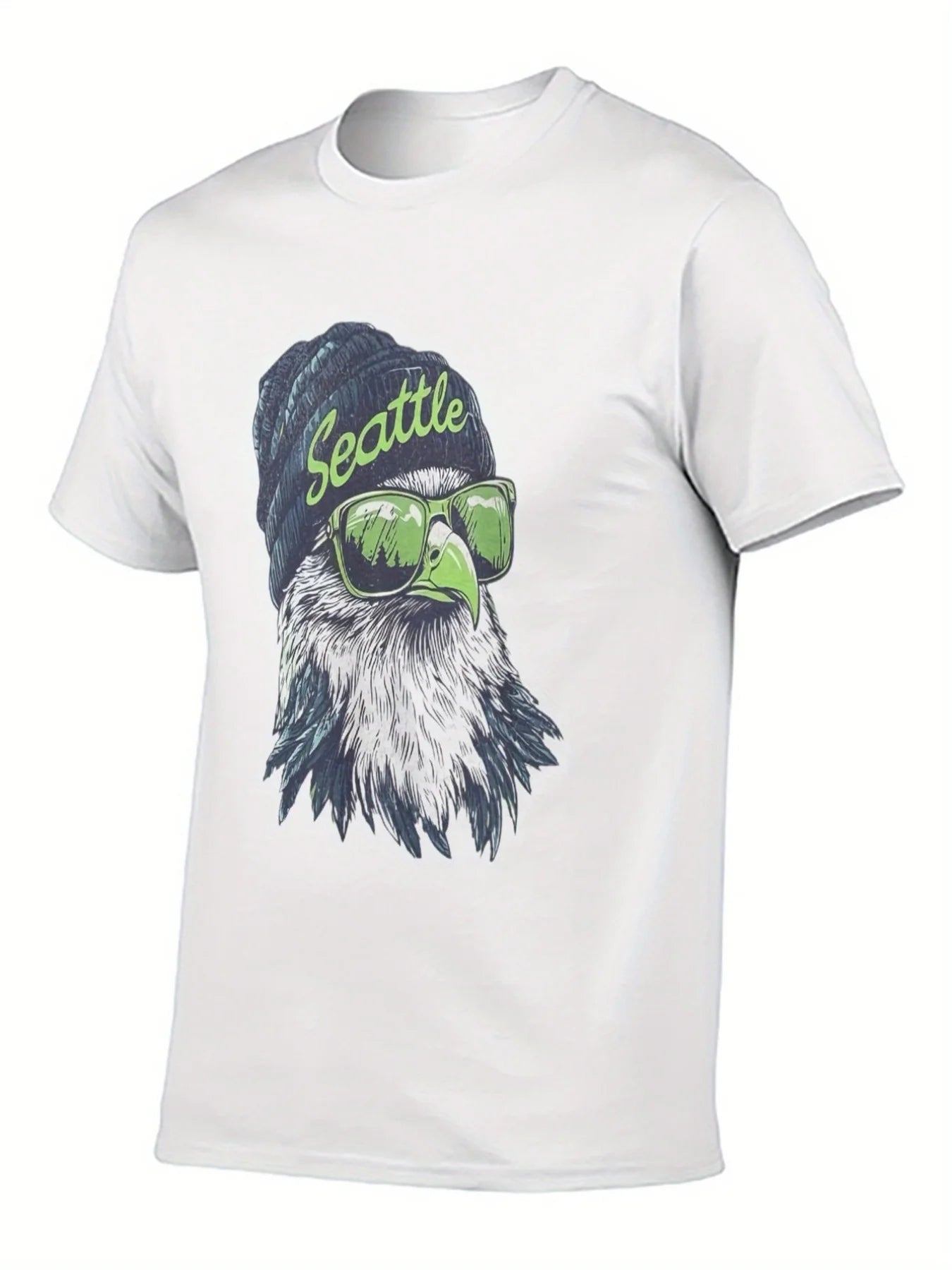 Seattle Seahawks 12th for Man Eagle w/ Sunglasses & Beanie Hat 3D Print Short Sleeve T-Shirt