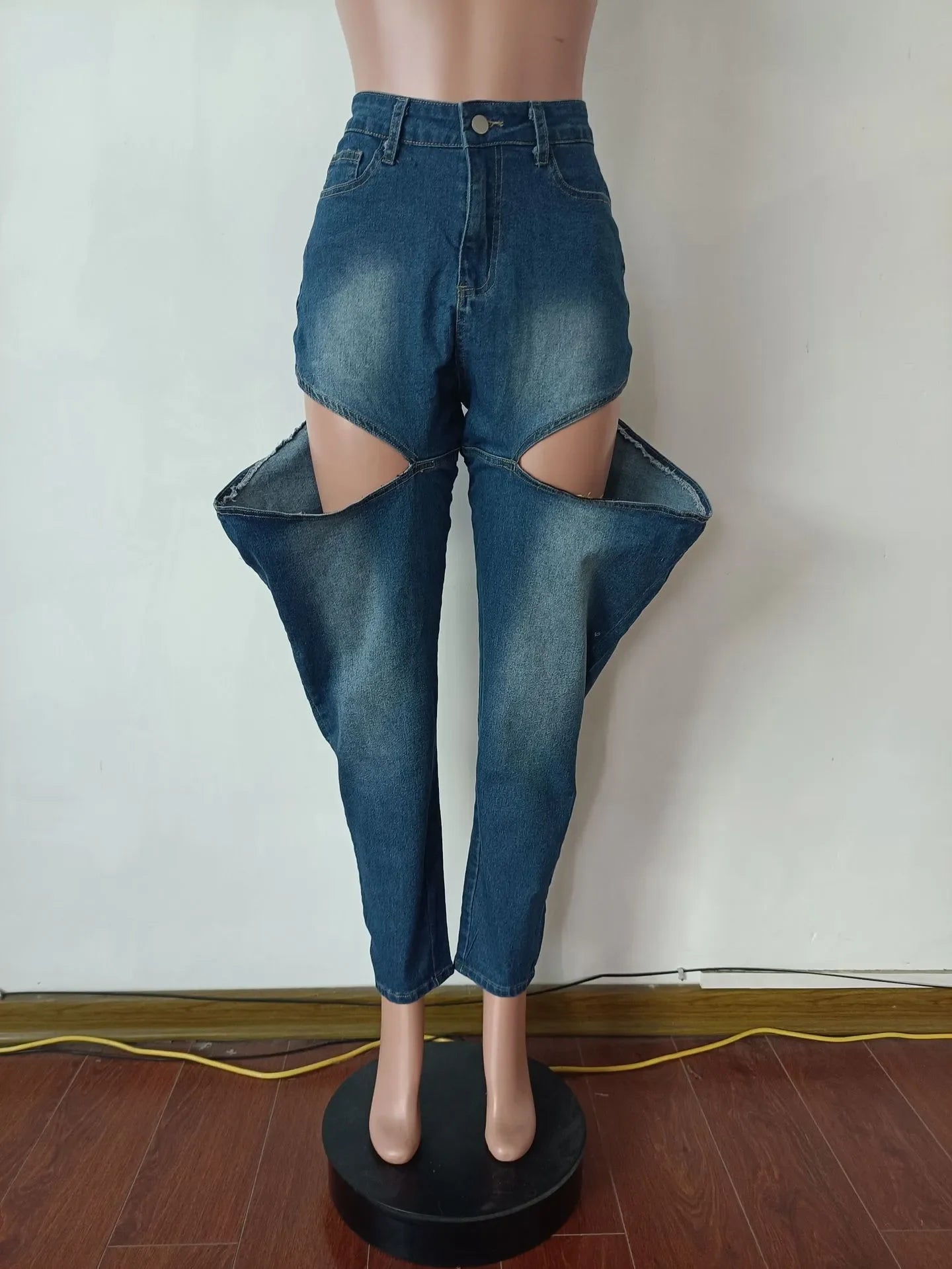 Denim Ripped Women's Hollow-Out Cargo Parachute Streetwear Jeans