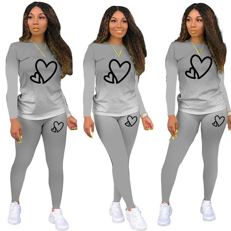 Gradient Colorblock Heart Print + Jogger Women's Sweatpants 2-Piece Set