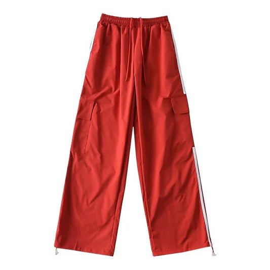Red/White Turtleneck Women's Striped Sports Zipper Jacket + Side Striped Joggers Tracksuit