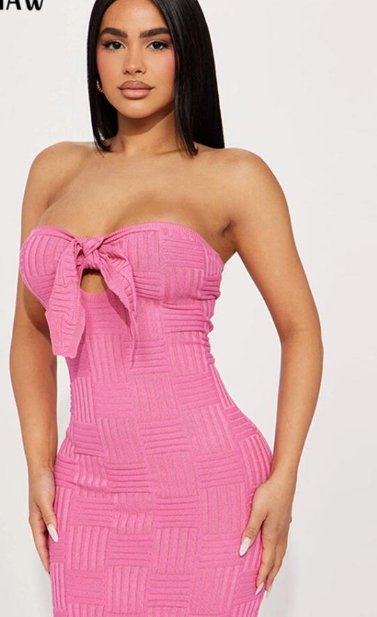 Bowtie Detail Ribbed Solid Color Tube Bodycon Beach Maxi Dress