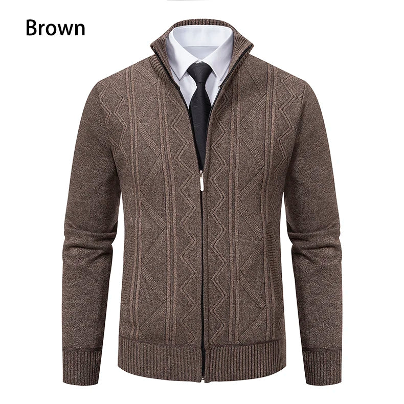 Men's Stand Collar Knitted Cardigan Zipper Sweater Jacket