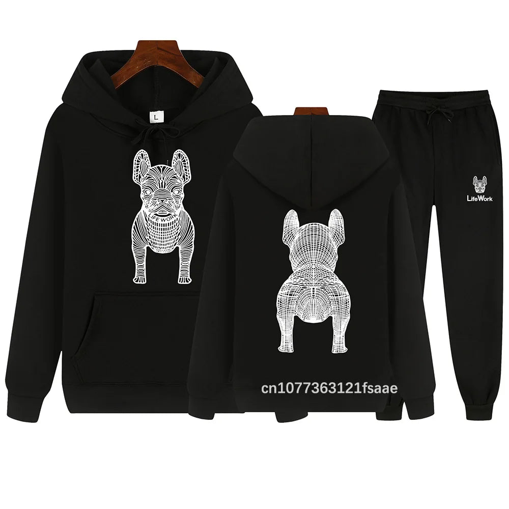 Futuristic Dog Print Men's Hoodie + Sweatpants Tracksuit