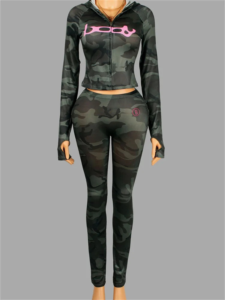 "Body" Streetwear Hip-Hop Zipper Fitness Jacket + Skinny Leggings Women's Tracksuit