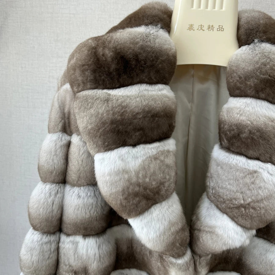 Real Chinchilla Fur Colorblock Gradient Women's Jacket
