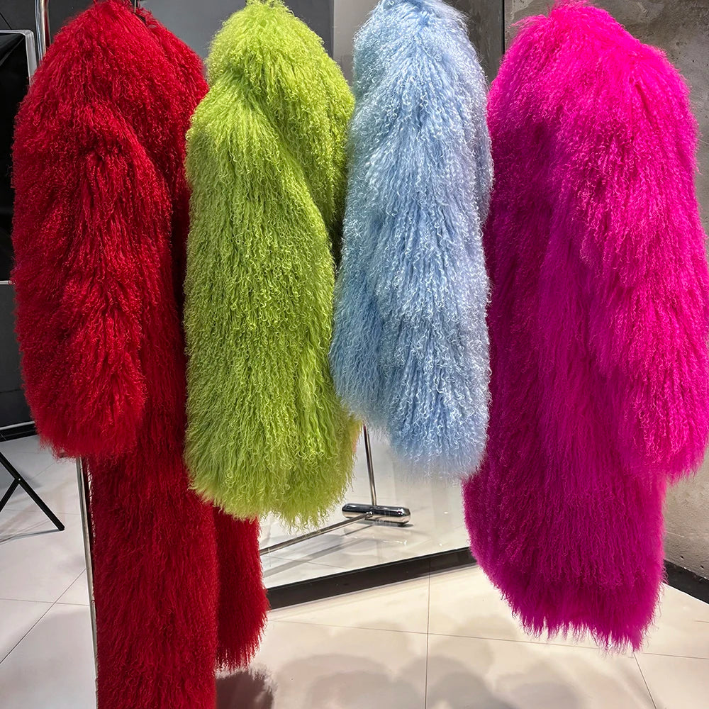 Shaggy Mongolia Sheep Fur Oversized Collar Women's Jacket to 8X Plus Size