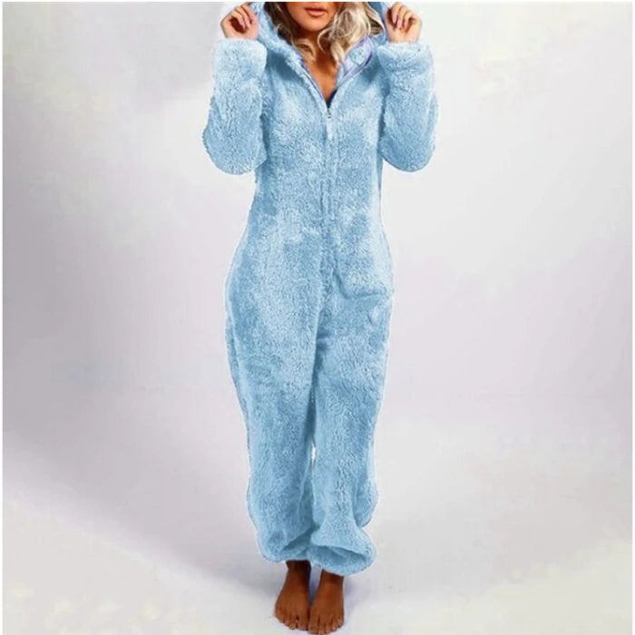 Faux Fur Fleece Women's Onesie Zipper Hoodie Teddy Jumpsuit