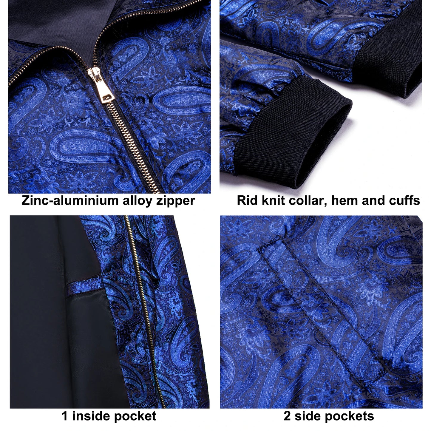 Men's Jacquard Paisley Lightweight Streetwear Zipper Bomber Jacket