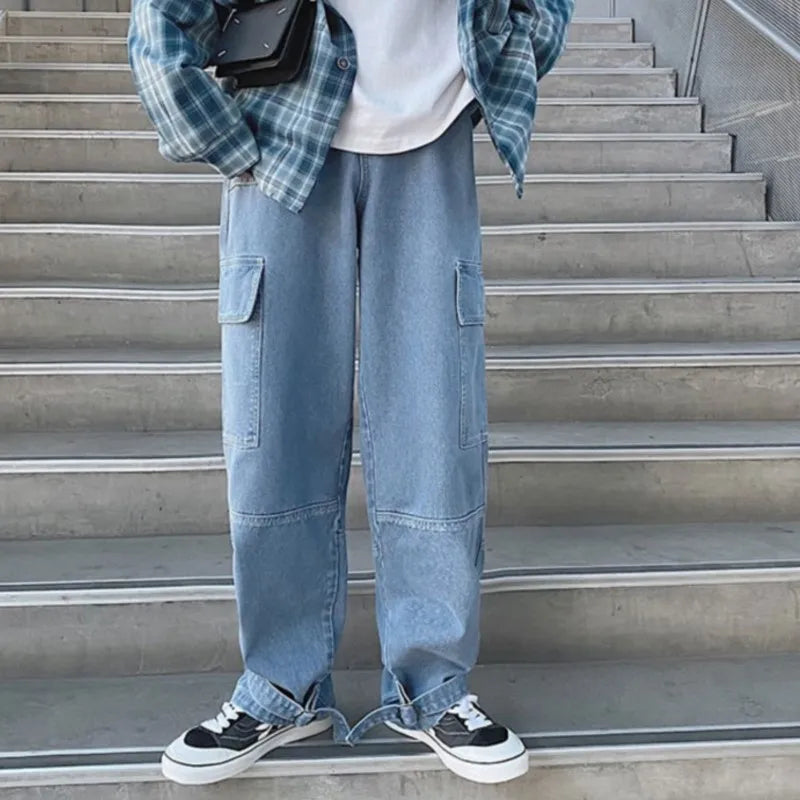 Men's Loose Multi-Pocket Baggy Streetwear Skater Harem Cargo Jeans