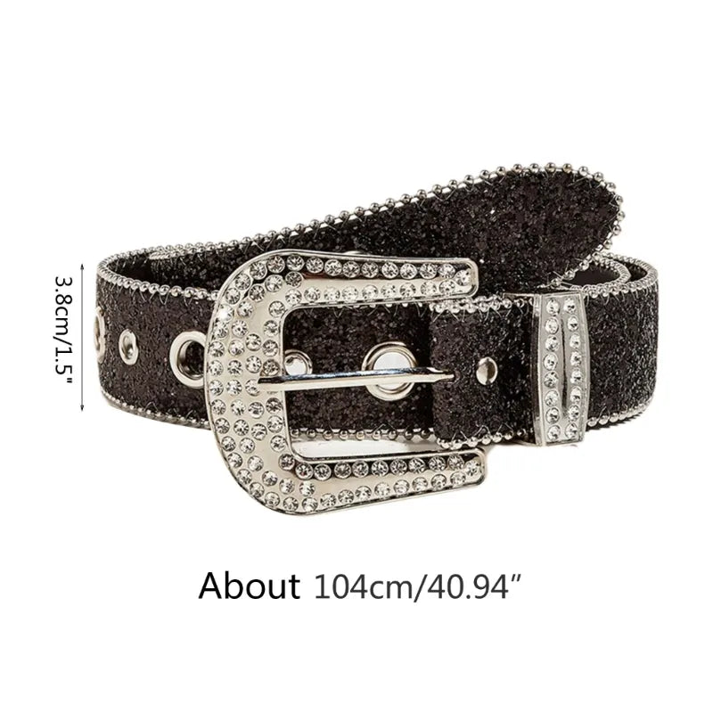 Women's PU Leather Rhinestone Western Cowboy Belt