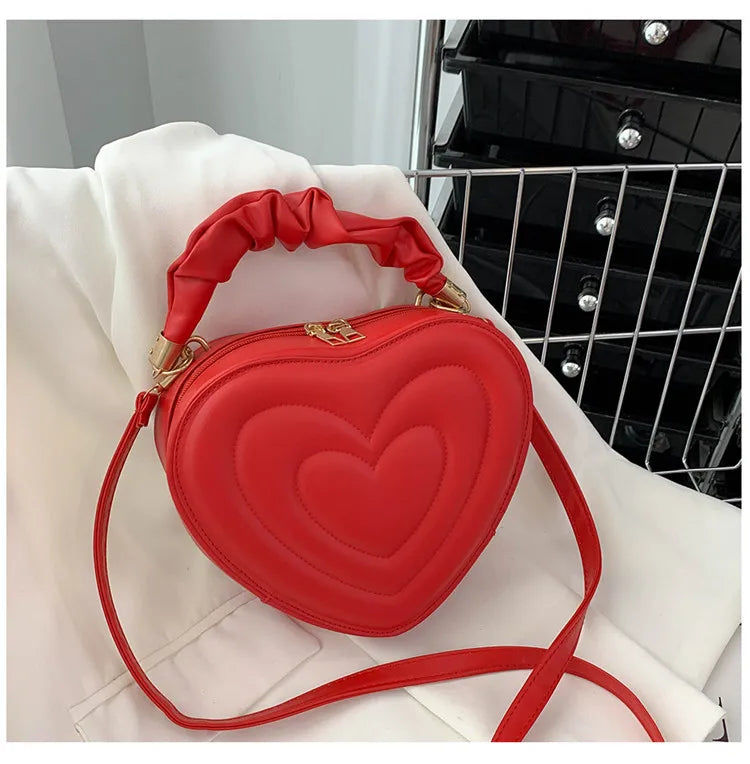 Heart Shape Small Designer Crossbody Solid PU Leather Top Handle Purse