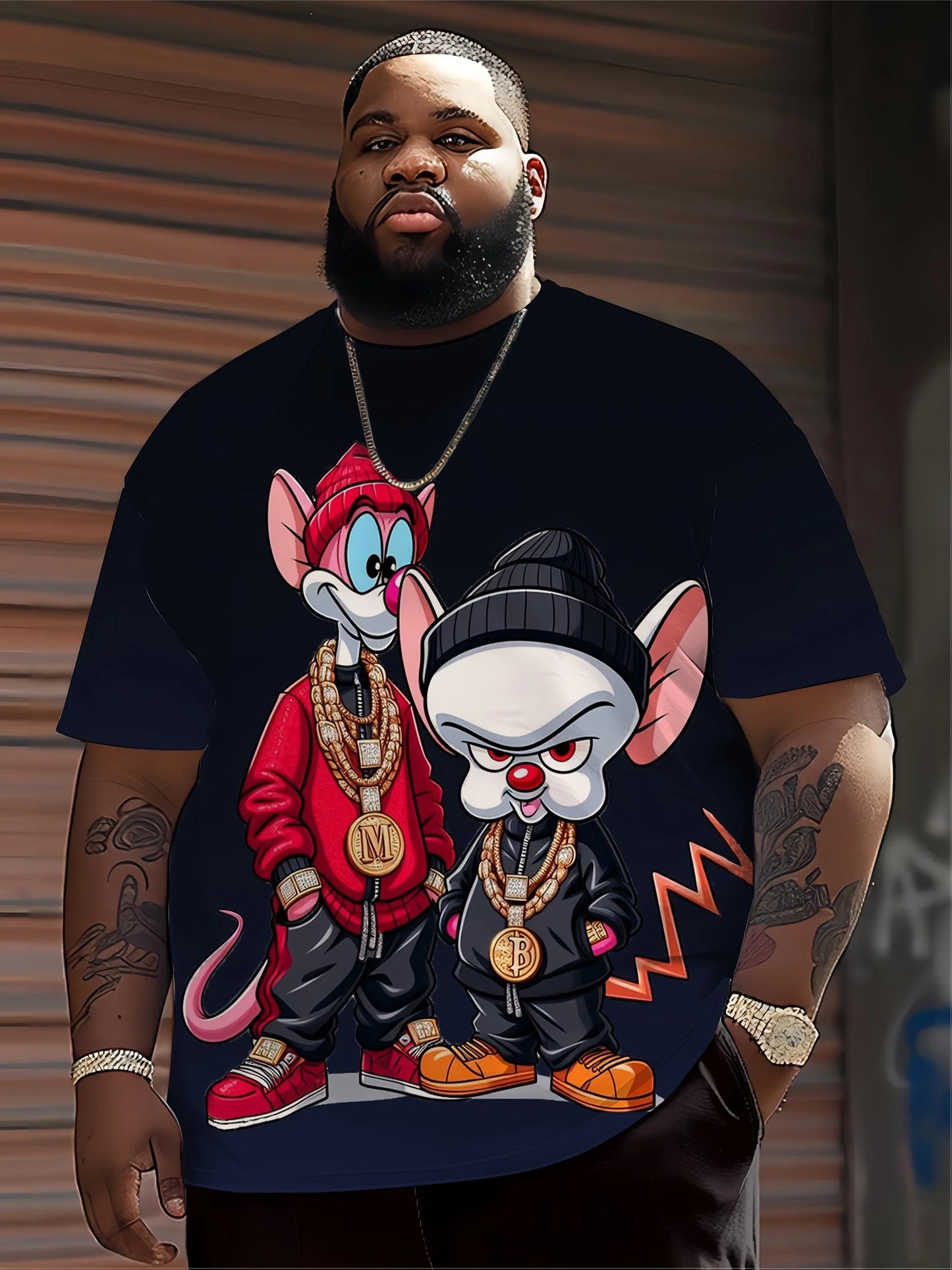 Men's Hip-Hop Cartoon O-Neck Short Sleeve T-Shirt to 5X Big & Tall