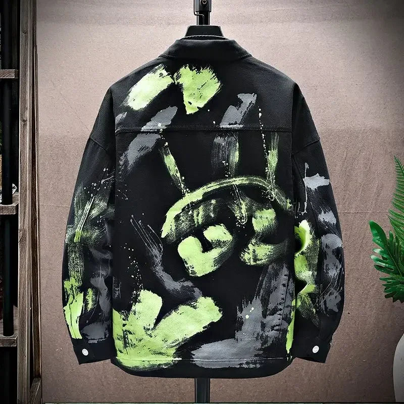 Men's Denim Tie-Dye Painted Graffiti Hip-Hop Jean Jacket to 4X Big & Tall