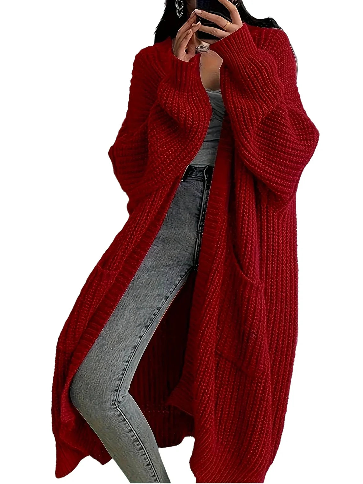 Oversized Cable Knitted Open Front Loose Women's Maxi Cardigan Sweater