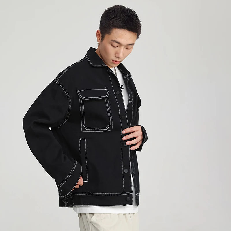 Men's Loose Contrast Color Drop Shoulder Denim Jean Jacket