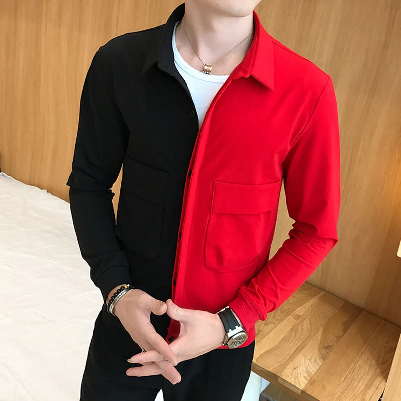 Colorblock Men's Red/Black Patchwork Bomber Jacket