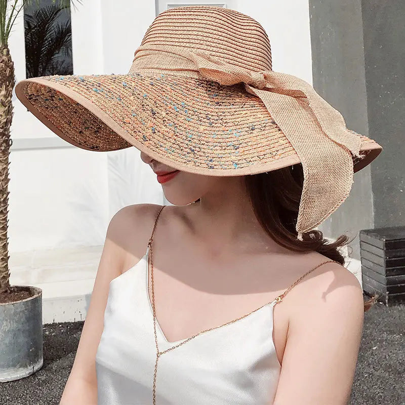 Oversized Straw Fedora Hat w/ Bow
