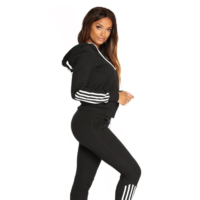 "LOVE" Side Striped Ladies Zipper Hoodie Tracksuit