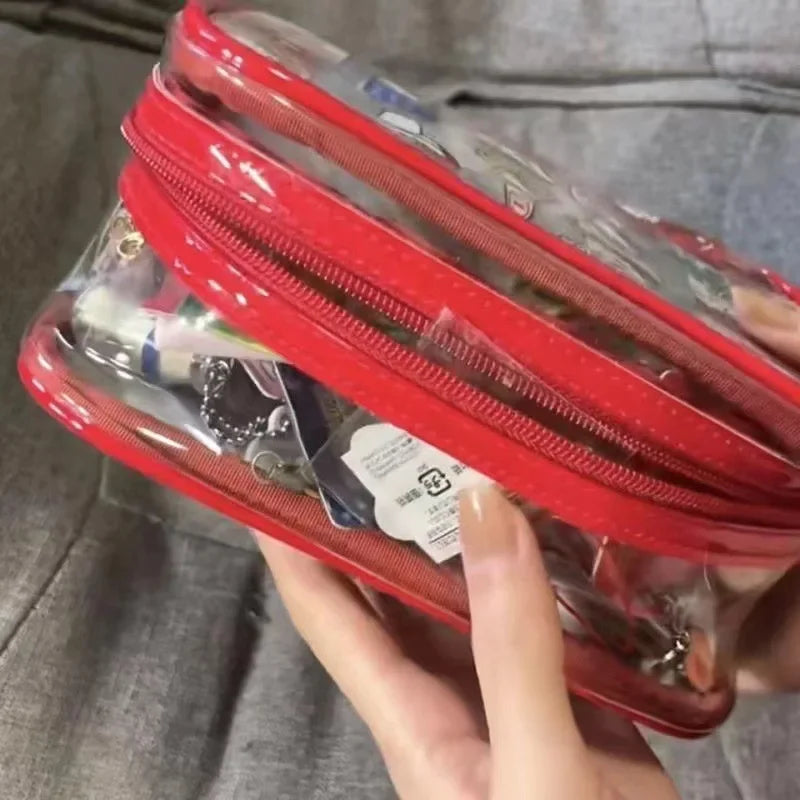 Red Hello Kitty PVC Clear Transparent Cartoon Portable Handbag