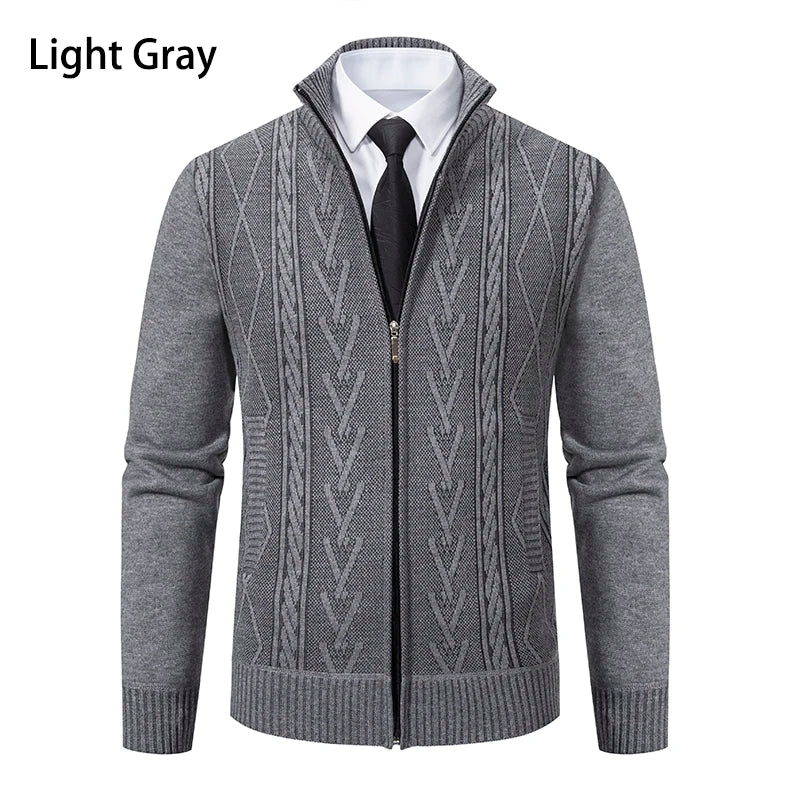 Men's Stand Collar Knitted Cardigan Zipper Sweater Jacket