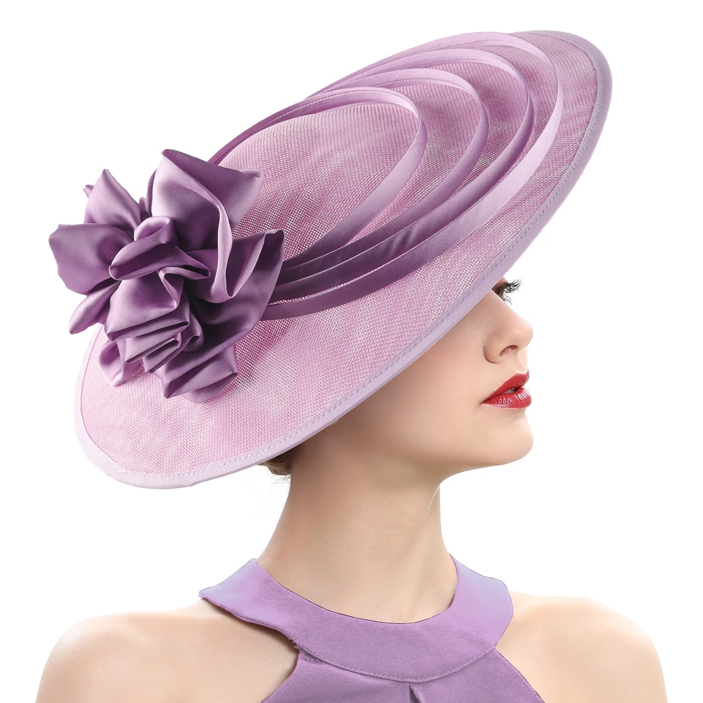 Oversized Slanted Big Floral Bow Detail Church/Kentucky Derby Fedora Hat