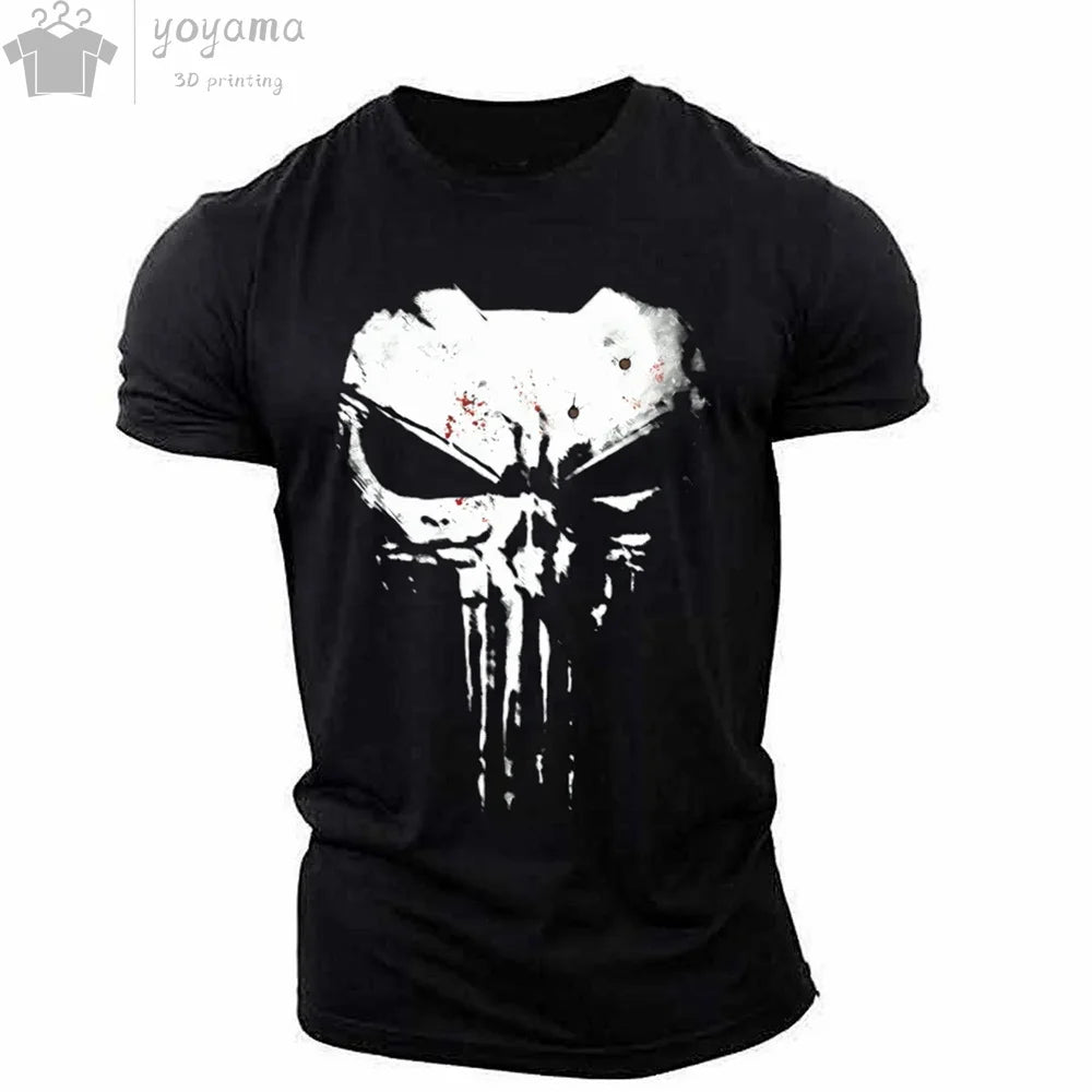Men's 3D Hip-Hop Dripping Skull Print O-Neck Short Sleeve T-Shirt to 5X Big & Tall