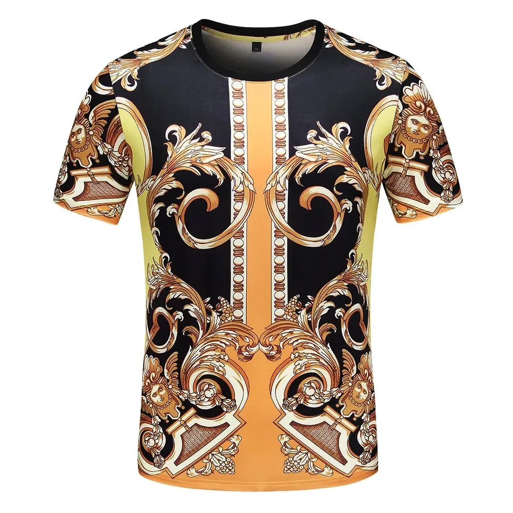 Baroque Roman Ornate Print O-Neck Short Sleeve T-Shirt