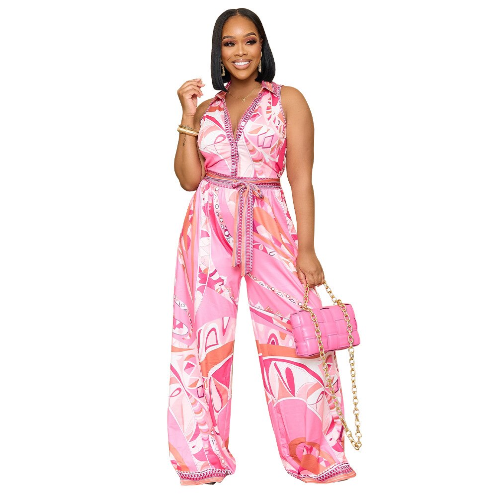 Printed Sleeveless Ladies Wide Leg Jumpsuit