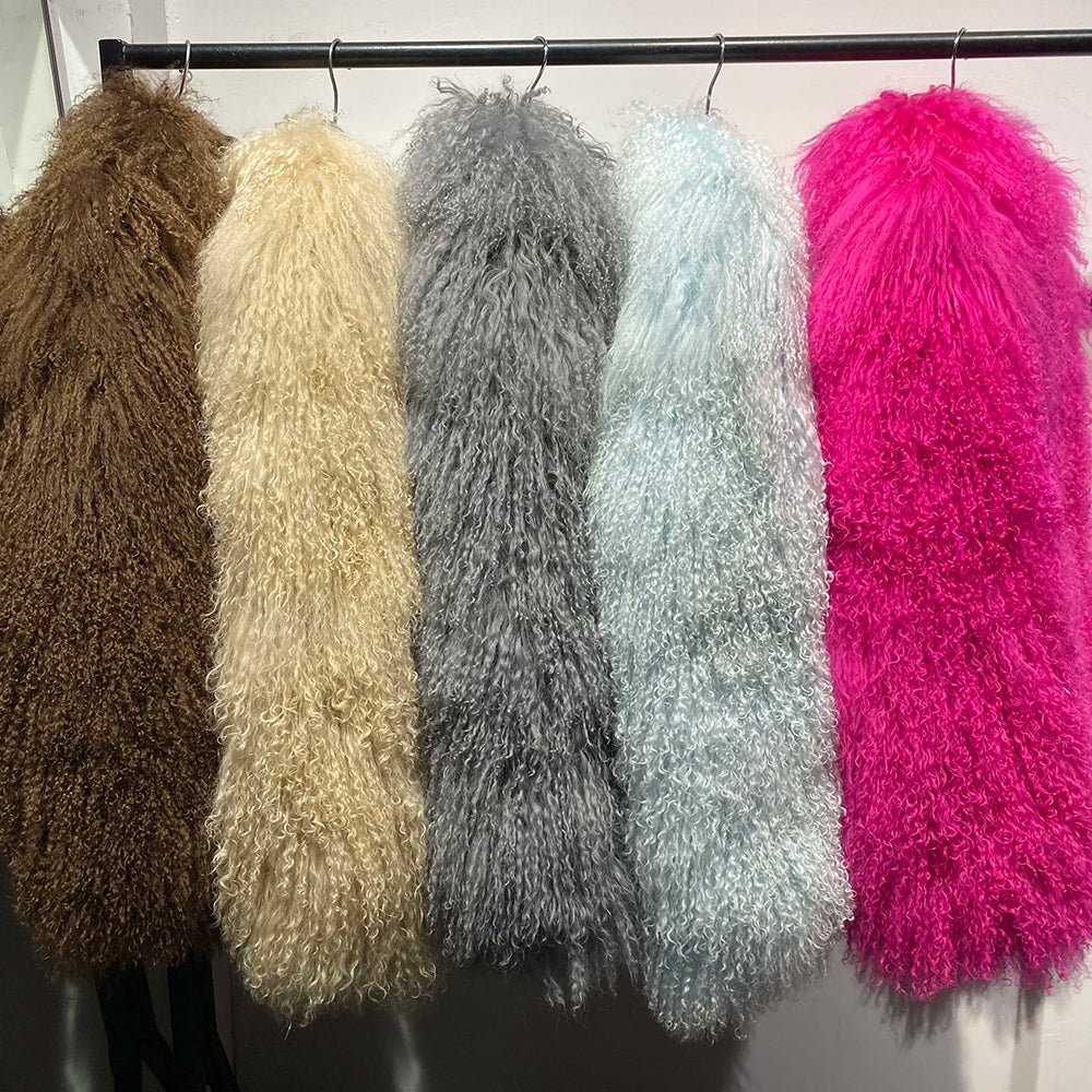 Shaggy Mongolia Sheep Fur Oversized Collar Women's Jacket to 8X Plus Size