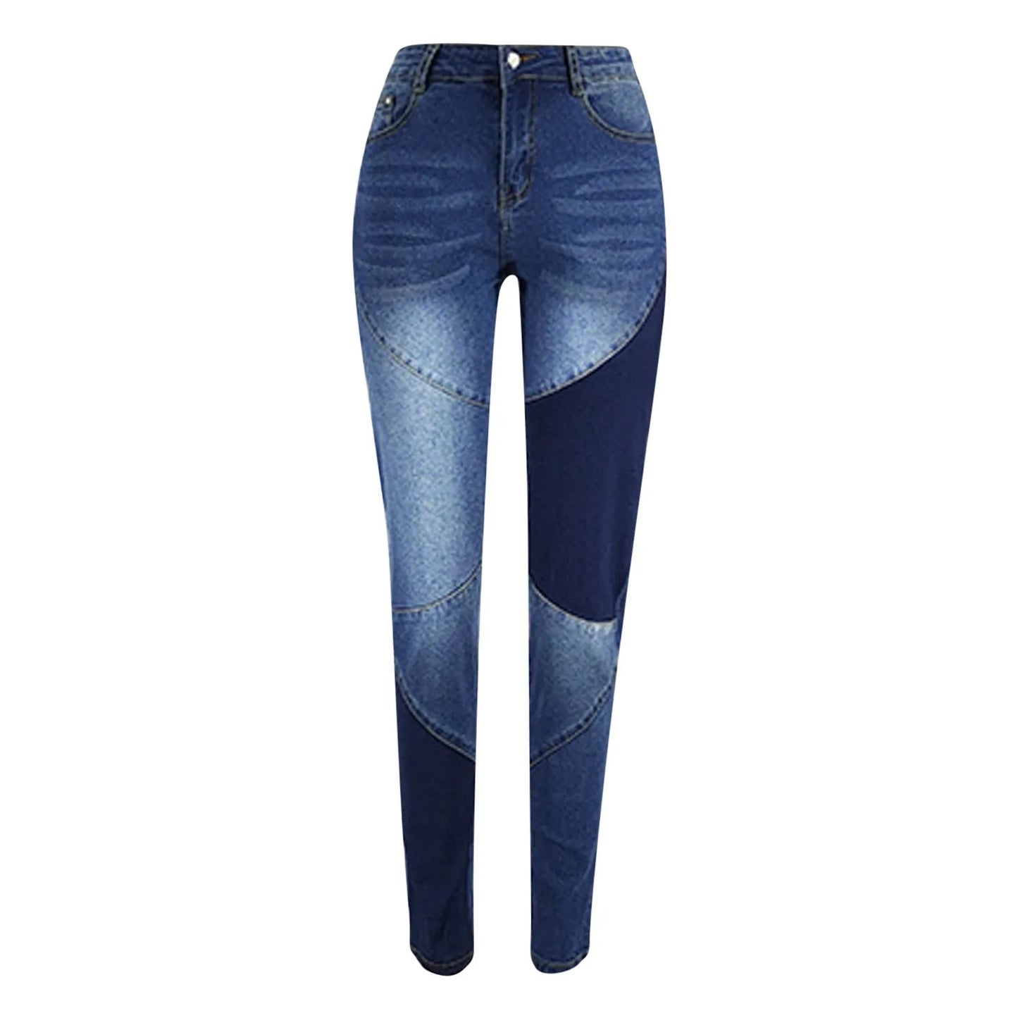 Blue/Black Patchwork Colorblock Design Women's Skinny Jeans