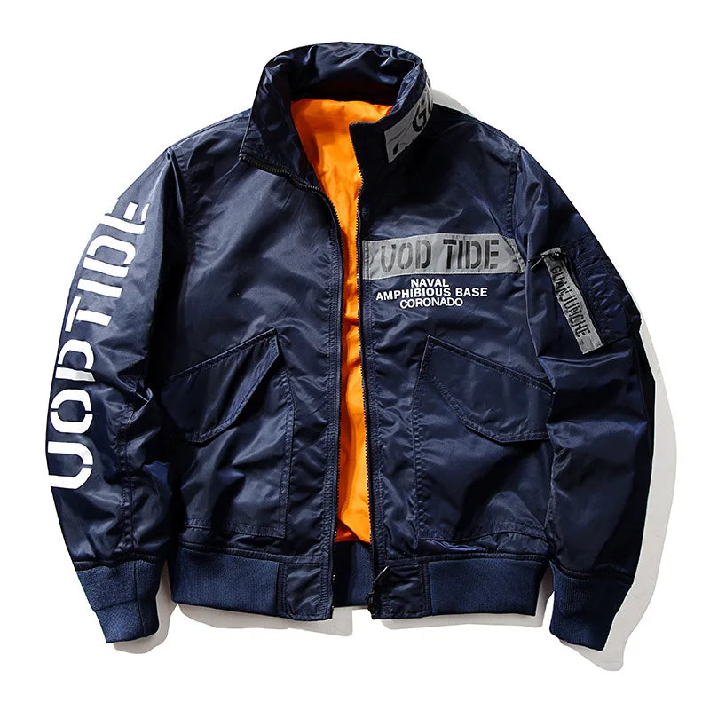 Men's Embroidered Hip-Hop Jacket Military Motorcycle Aviator Pilot Baseball Bomber Jacket
