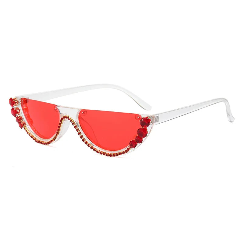 Diamond Rhinestone Cat-Eye Crystal Metal Jewel Frame Women's Sunglasses