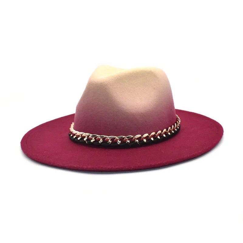 Gradient Colorblock Chain Link Design Fedora Hat