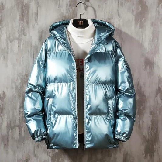 Metallic Oversized Women's Hooded Puffer Jacket to 5X