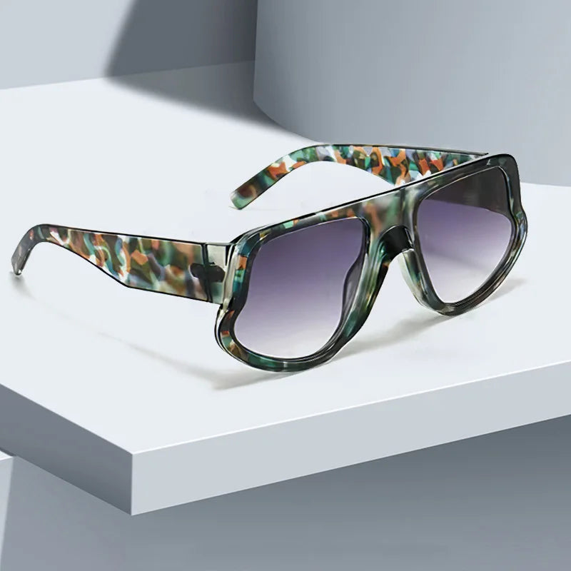 Rectangle Leopard Colorblock/Solid Color Women's Sunglasses