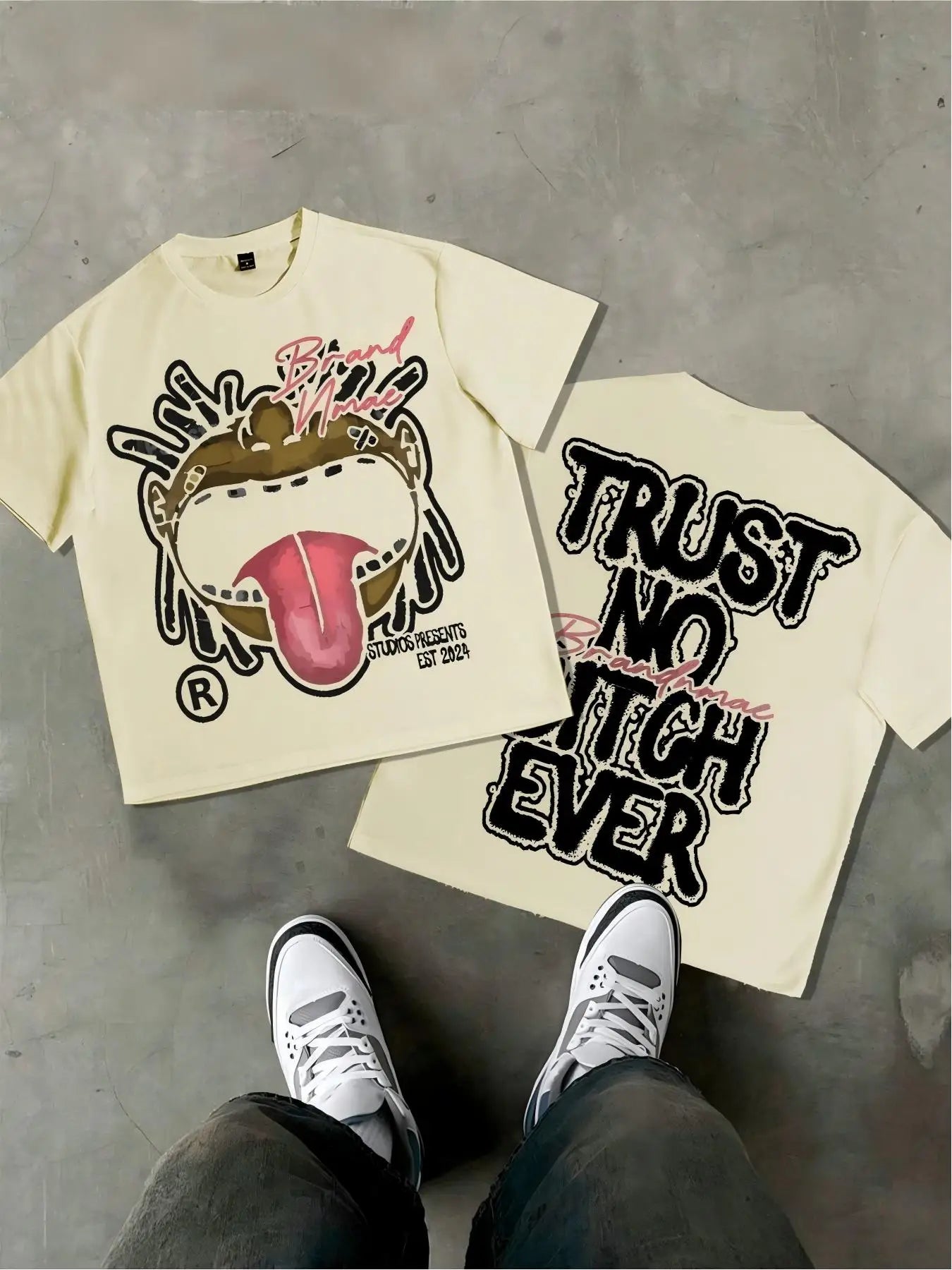 Men's 3D Hip-Hop Tongue Print "Trust No Bitch Ever" Short Sleeve Streetwear T-Shirt to 6X Big &:Tall