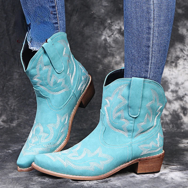 Western Cowboy Women's Snake Leather Cowgirl Ankle Boots