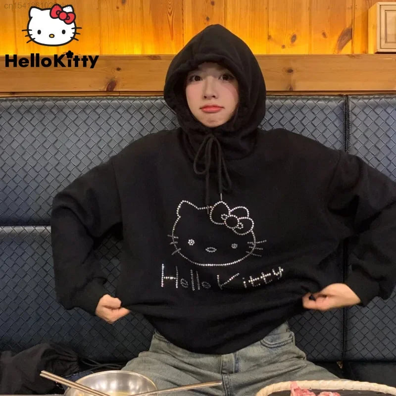 "Hello Kitty" Rhinestone Sweatshirt Ladies Hoodie