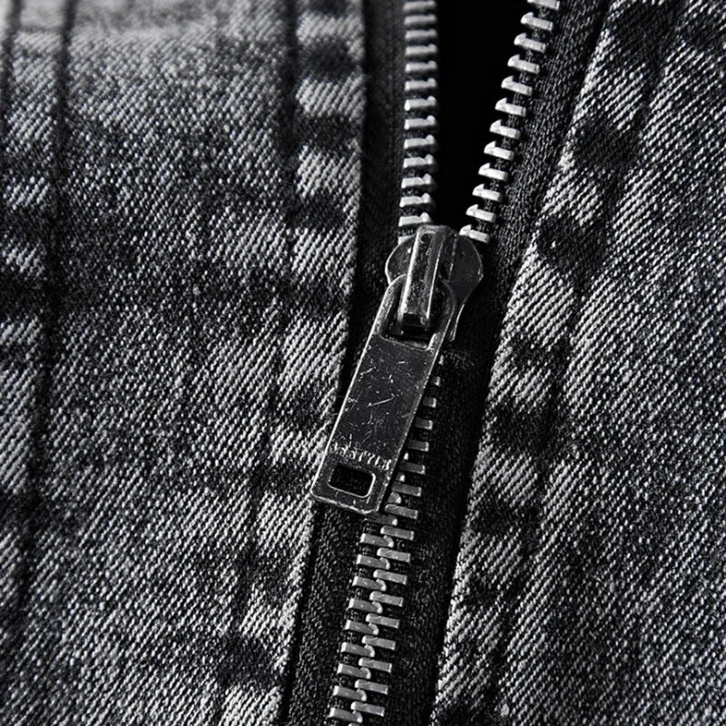 Men's Velvet Lined Mandarin Collar Washed Jean Jacket