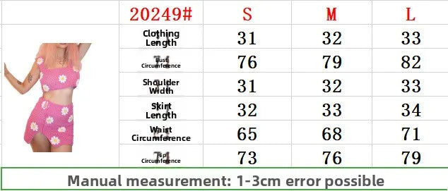 Crochet Big Flower Pattern Knitted Women's Sweater Tank Top + Drawstring Mini Skirt 2-Piece Set