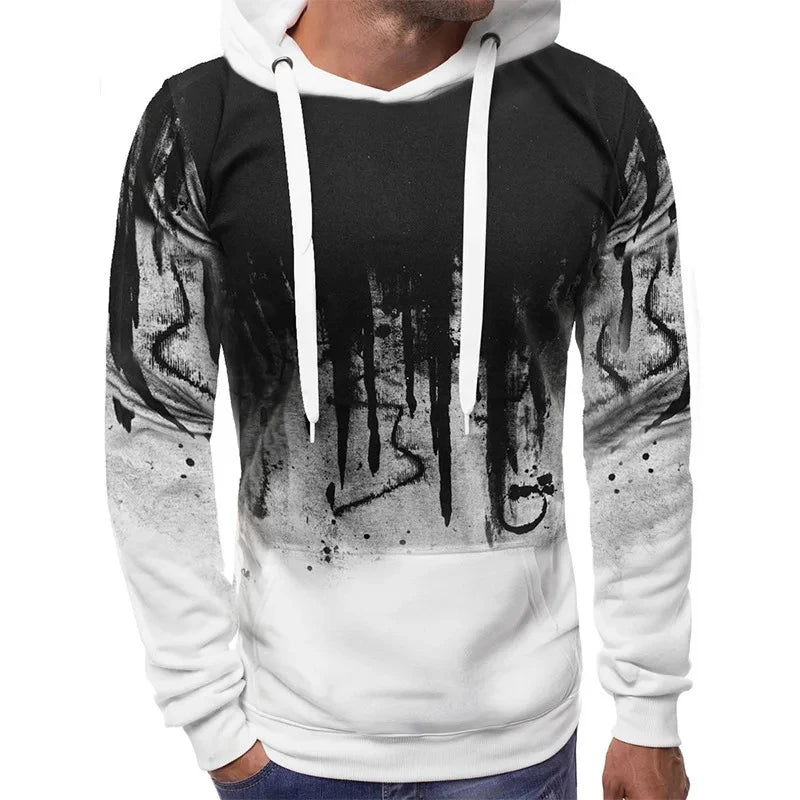 Men's Gradient Colorblock Print Drawstring Pullover Hoodie Sweatshirt