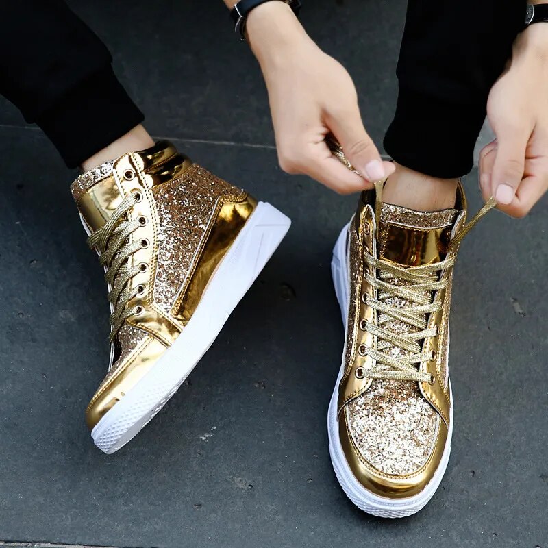 Metallic Glitter Men's Hightop Ankle Boot Sneakers