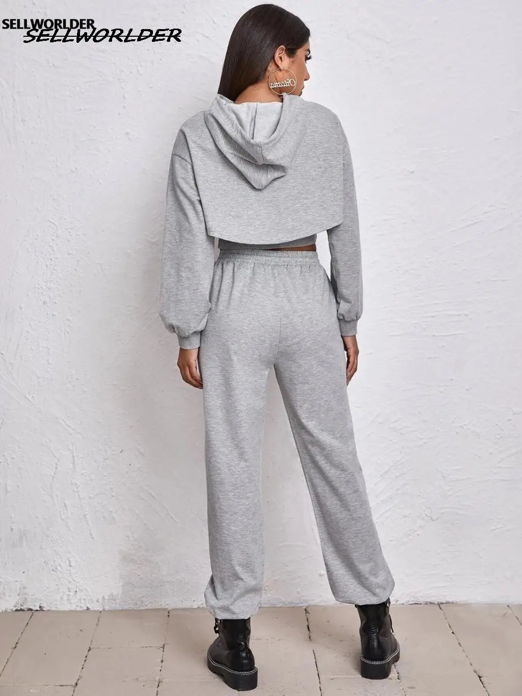 Cut-Out Pullover Hoodie Sweatshirt + Sweatpants Ladies 2-Piece Set