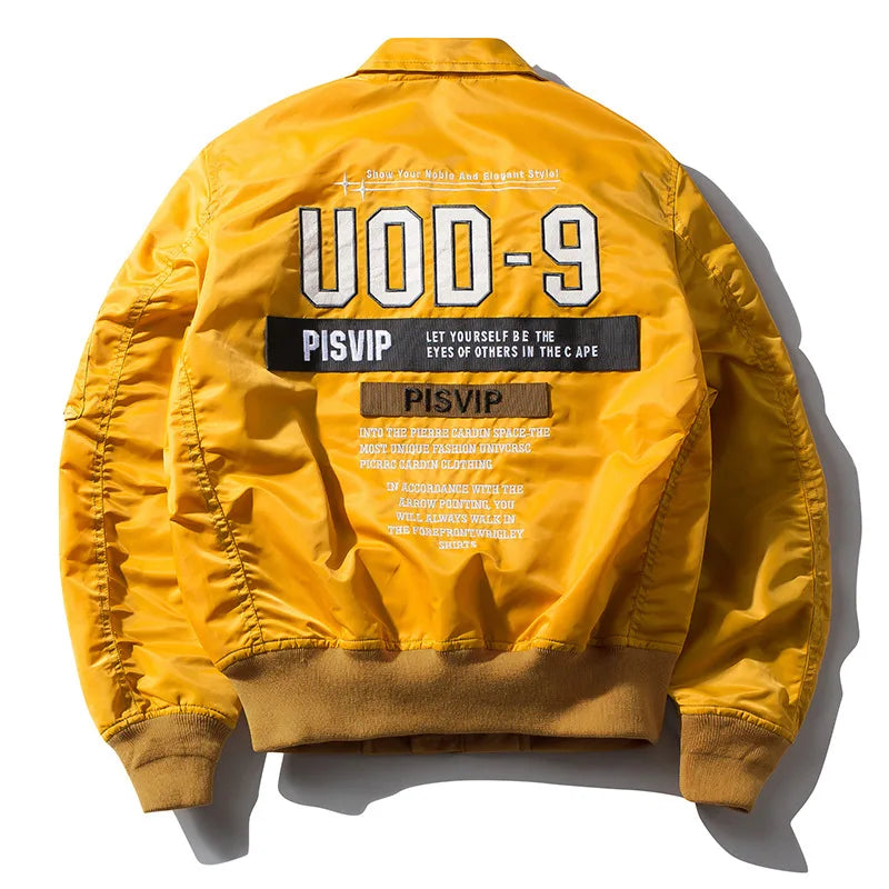 Men's Embroidered Hip-Hop Jacket Military Motorcycle Aviator Pilot Baseball Bomber Jacket