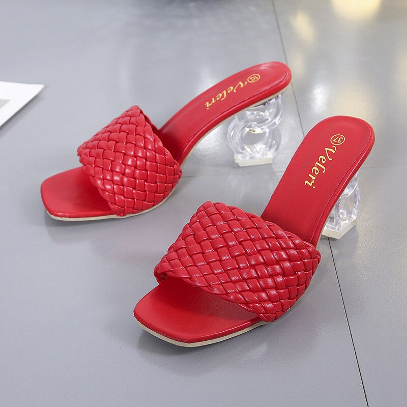 Roman Open Toe Weaved Transparent Heel Sandals