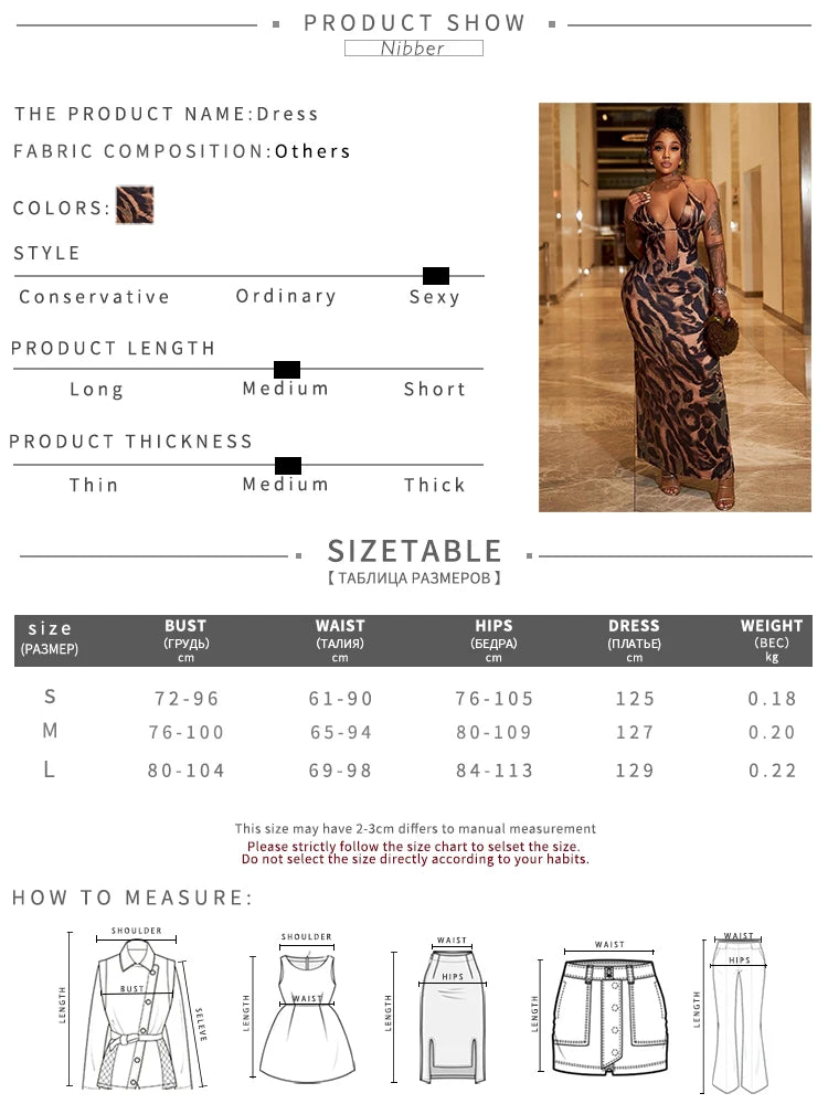 Leopard Print Backless Skinny Halter Neck Hollow-Out Skinny Maxi Dress