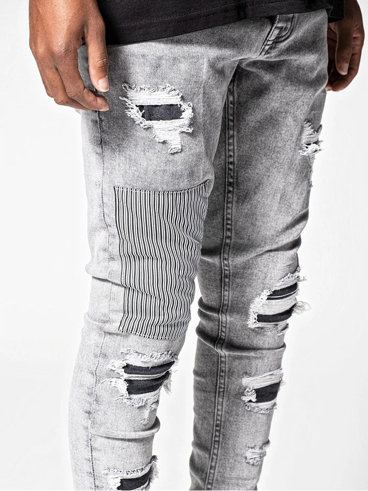 Men's Skinny Ripped Streetwear Distressed Jeans