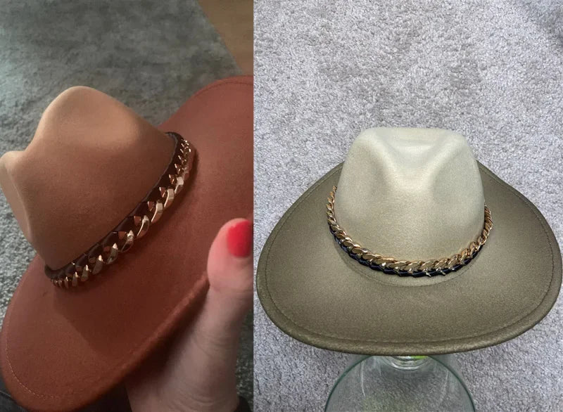 Gradient Colorblock Chain Link Design Fedora Hat