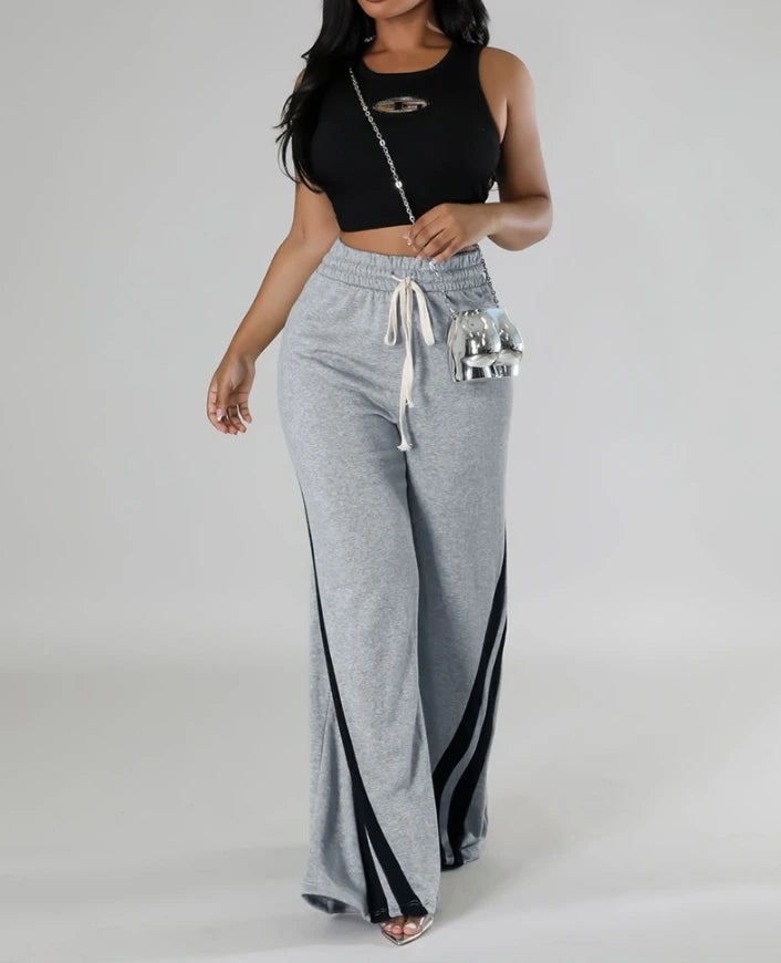 Side Striped Patchwork Drawstring Flare Leg Women's Sweatpants