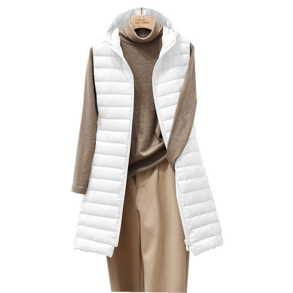 Hooded Lightweight Padded Cotton Down Maxi Vest